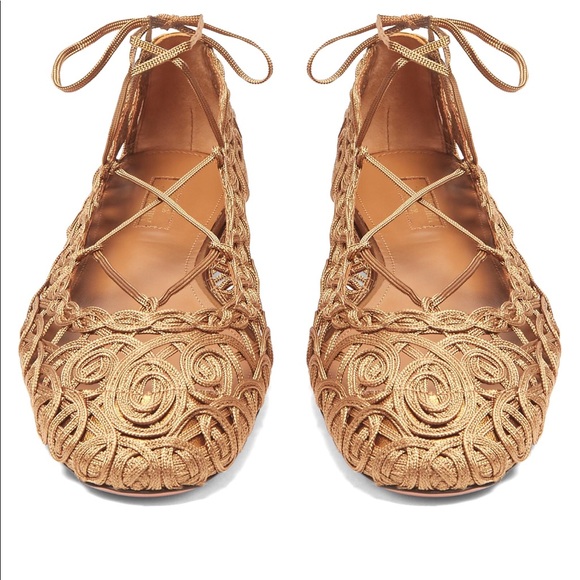 Aquazzura Kya embroidery and Napa flats -bronze
